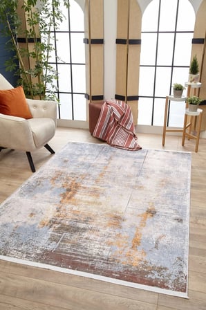 Gri Krem Modern Soyut Desenli Salon Halısı Kaymaz Taban Koridor