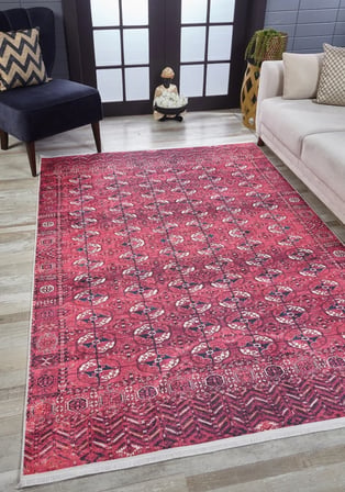Mavi Geometrik Desenli Dijital Baskı Kaymaz Taban Salon Halısı
