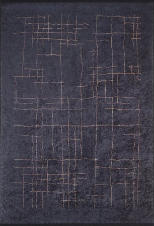 Siyah Modern Geometrik Desenli Kaymaz Tabanlı Salon Halısı Koridor