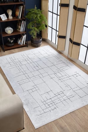 Gri Modern Geometrik Desenli Kaymaz Tabanlı Salon Halısı Koridor