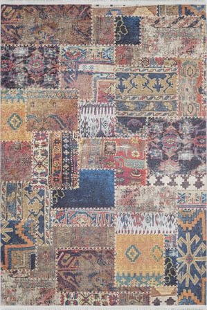 Çok Renkli Etnik Patchwork Salon Halısı Kaymaz Tabanlı Koridor