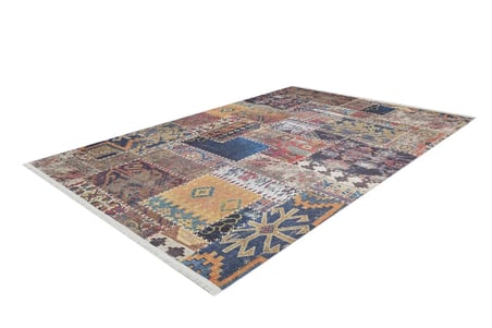 Çok Renkli Etnik Patchwork Salon Halısı Kaymaz Tabanlı Koridor
