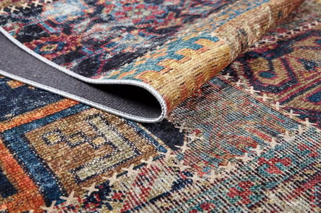 Çok Renkli Etnik Patchwork Salon Halısı Kaymaz Tabanlı Koridor