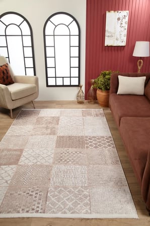 Vizon Kahve Modern Geometrik Dijital Baskı Salon Halısı Koridor