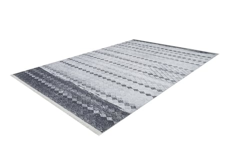 Gri Geometrik Modern Salon Halısı Kaymaz Taban Dijital Baskı