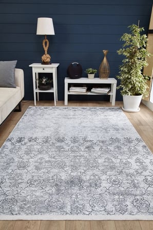 Gri Madalyon Desenli Dijital Baskı Yıkanabilir Salon Halısı Koridor