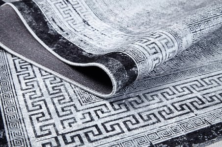Gri Eskitme Geometrik Desenli Kaymaz Tabanlı Salon Halısı Koridor