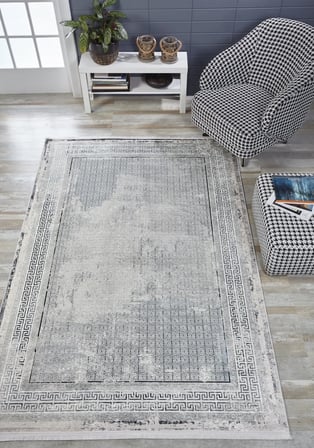 Gri Salon Halısı Dijital Baskı Geometrik Desenli Kaymaz Taban