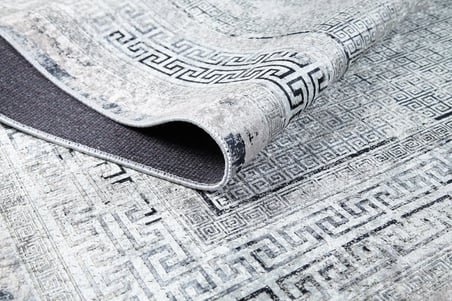 Gri Salon Halısı Dijital Baskı Geometrik Desenli Kaymaz Taban