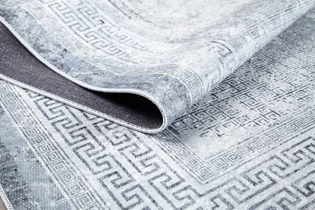 Gri Geometrik Desenli Dijital Baskı Salon Halısı Koridor Eskitme Vintage Model