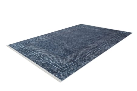 Lacivert Geometrik Dijital Baskı Salon Halısı Kaymaz Taban Koridor