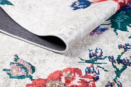 Açık Bej Çok Renkli Çiçekli Kaymaz Taban Salon Halısı Koridor