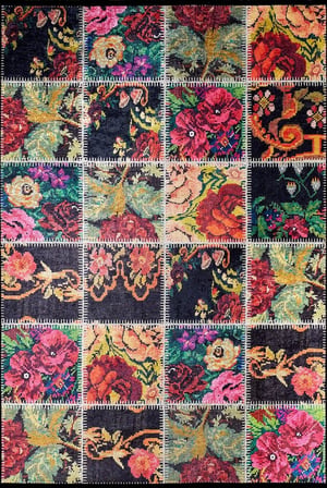 Siyah Patchwork Salon Halısı Dijital Baskı Kaymaz Taban Koridor