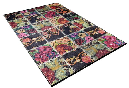 Siyah Patchwork Salon Halısı Dijital Baskı Kaymaz Taban Koridor