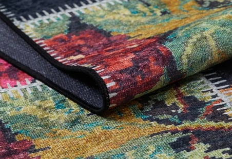Siyah Patchwork Salon Halısı Dijital Baskı Kaymaz Taban Koridor