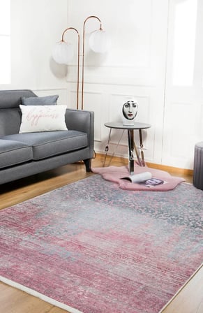 Pudra Pembe Soyut Modern Salon Halısı Dijital Baskı Kaymaz Taban