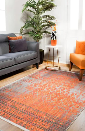 Gri Kiremit Soyut Desenli Modern Salon Halısı Kaymaz Tabanlı