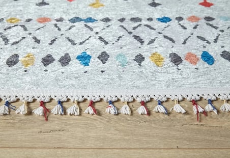 Gri Bohem Geometrik Desenli Kaymaz Taban Salon Halısı Koridor