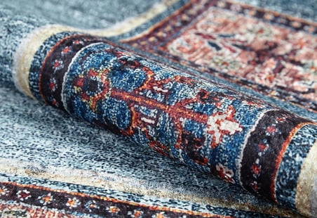 Mavi Deniz Mavisi Geometrik Desenli Dijital Baskı Kaymaz Tabanlı Salon Halısı