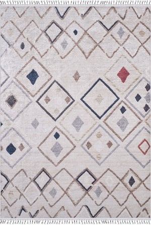 Krem Geometrik Desenli Salon Halısı Dijital Baskı Modern Koridor Tipi