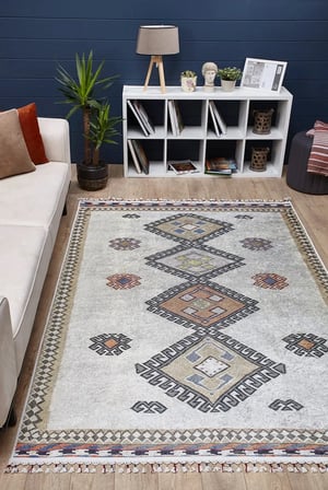 Çok Renkli Geometrik Etnik Desenli Dijital Baskı Kaymaz Tabanlı Salon Halısı
