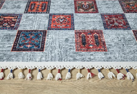 Kırmızı Etnik Desenli Dijital Baskı Salon Halısı, Kaymaz Tabanlı