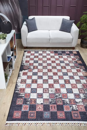 Eskitme Geometrik Desenli Dijital Baskı Kaymaz Taban Salon Halısı