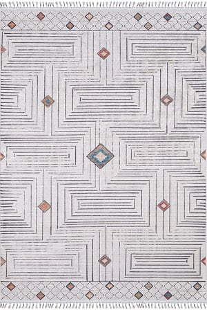 Gri Geometrik Desenli Kaymaz Taban Salon Halısı Koridor Etnik