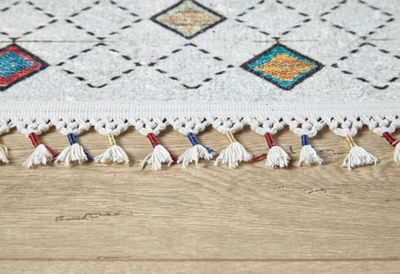 Gri Geometrik Desenli Kaymaz Taban Salon Halısı Koridor Etnik