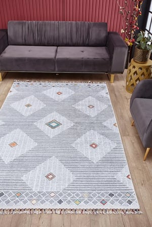Gri Geometrik Desenli Modern Salon Halısı Dijital Baskı Koridor