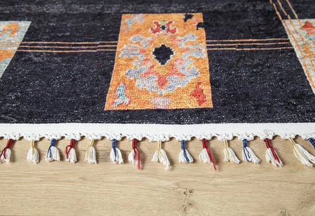 Lacivert Geometrik Desenli Kaymaz Tabanlı Salon Halısı Koridor