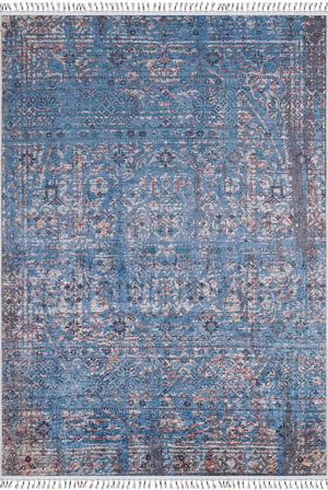 Eskitme Vintage Desenli Dijital Baskı Lacivert Mavi Salon Halısı Koridor