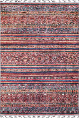 Kırmızı Etnik Desenli Kaymaz Taban Salon Halısı Dijital Baskı Koridor Vintage