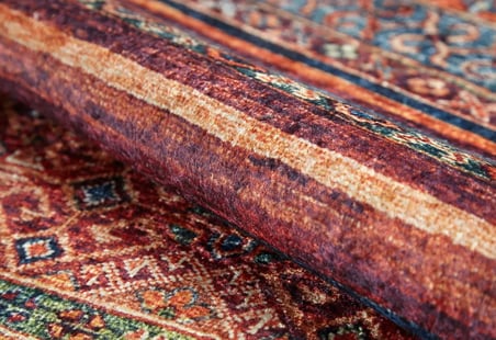 Kırmızı Etnik Desenli Kaymaz Taban Salon Halısı Dijital Baskı Koridor Vintage