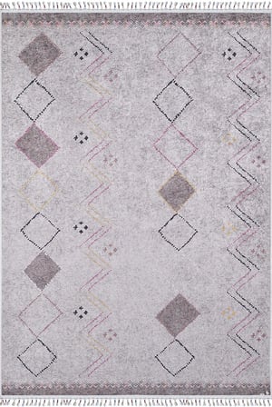 Gri Geometrik Desenli Kaymaz Taban Dijital Baskı Halı Koridor
