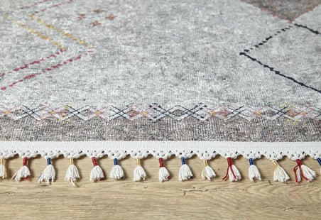 Gri Geometrik Desenli Kaymaz Taban Dijital Baskı Halı Koridor