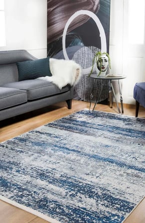 Lacivert Soyut Desenli Dijital Baskı Salon Halısı Kaymaz Koridor