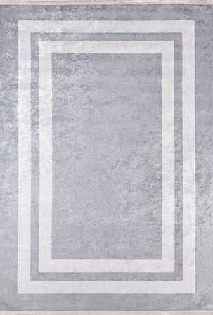 Gri Geometrik Desenli Kaymaz Tabanlı Modern Salon Halısı Koridor