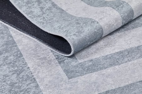 Gri Geometrik Desenli Kaymaz Tabanlı Modern Salon Halısı Koridor