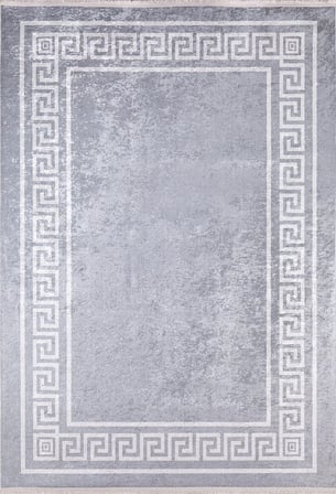 Gri Geometrik Desenli Modern Eskitme Salon Halısı Koridor Vintage
