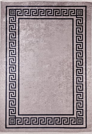 Gri Geometrik Desenli Dijital Baskı Kaymaz Tabanlı Salon Halısı