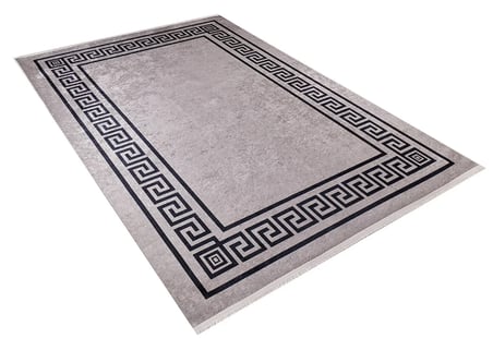 Gri Geometrik Desenli Dijital Baskı Kaymaz Tabanlı Salon Halısı