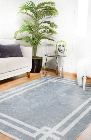 Gri Halı Geometrik Desenli Kaymaz Tabanlı Salon Halısı Koridor