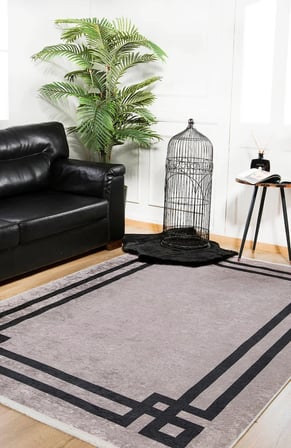 Gri Geometrik Desenli Kaymaz Taban Dijital Baskı Halı Koridor