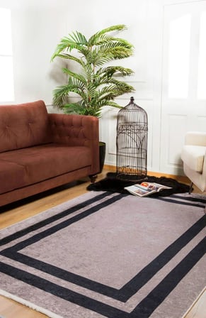 Gri Siyah Geometrik Desenli Dijital Baskı Salon Halısı Koridor