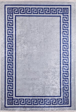 Lacivert Gri Geometrik Dijital Baskı Salon Halısı Kaymaz Tabanlı Koridor