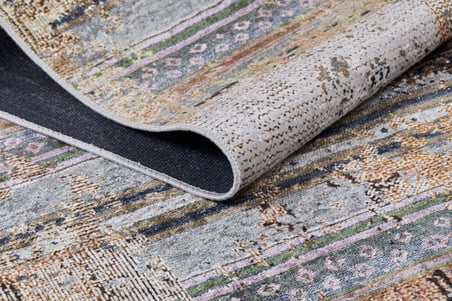 Gri Çok Renkli Patchwork Salon Halısı Dijital Baskı Kaymaz Taban