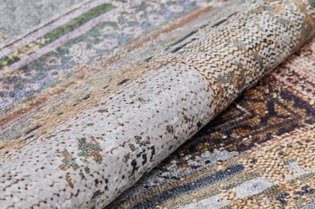 Gri Çok Renkli Patchwork Salon Halısı Dijital Baskı Kaymaz Taban