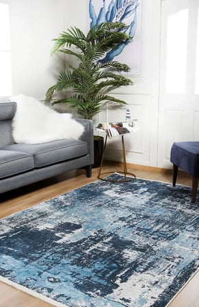 Lacivert Soyut Desenli Kaymaz Taban Dijital Baskı Salon Halısı
