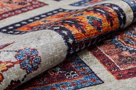 Bej Etnik Geometrik Desenli Dijital Baskı Salon Halısı Koridor